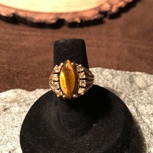 10 Karat Gold Tigers Eye Marquee Ring